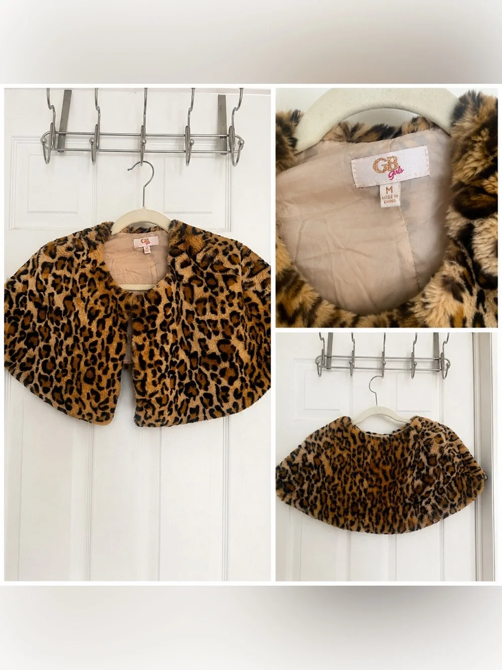 GB girls Leopard Print Faux Fur Cape - Tan Brown